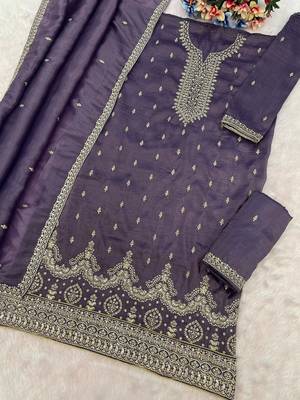 Lavender color gold crush party wear salwar suit 2