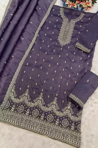Lavender color gold crush party wear salwar suit