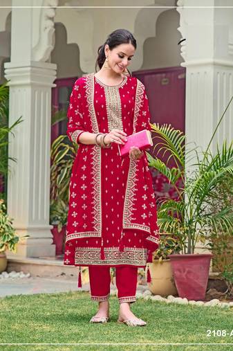 Rani color wedding wear faux georgette pakistani salwar suit