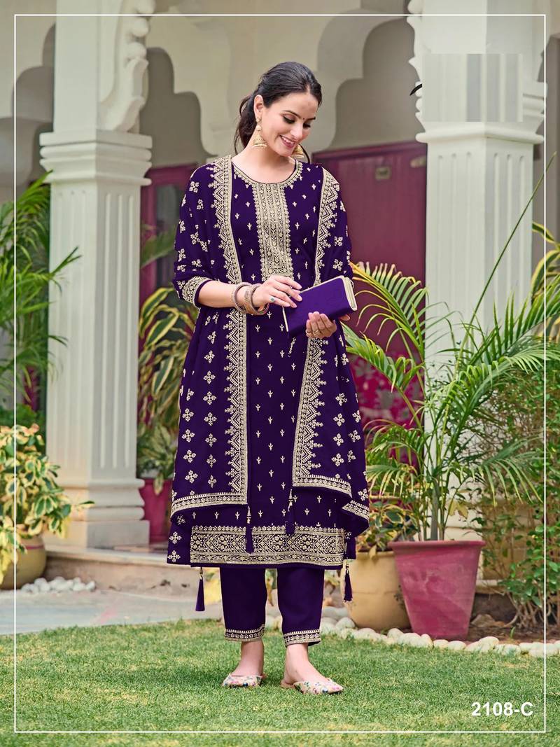 Purple color wedding wear faux georgette pakistani salwar suit