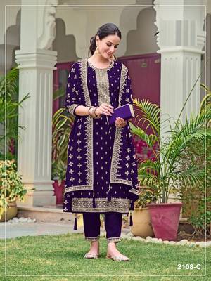Purple color wedding wear faux georgette pakistani salwar suit 1