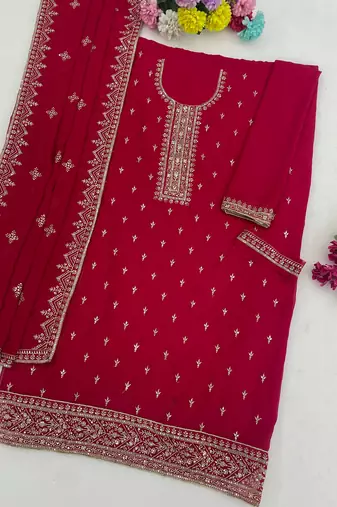 Rani color wedding wear faux georgette pakistani salwar suit