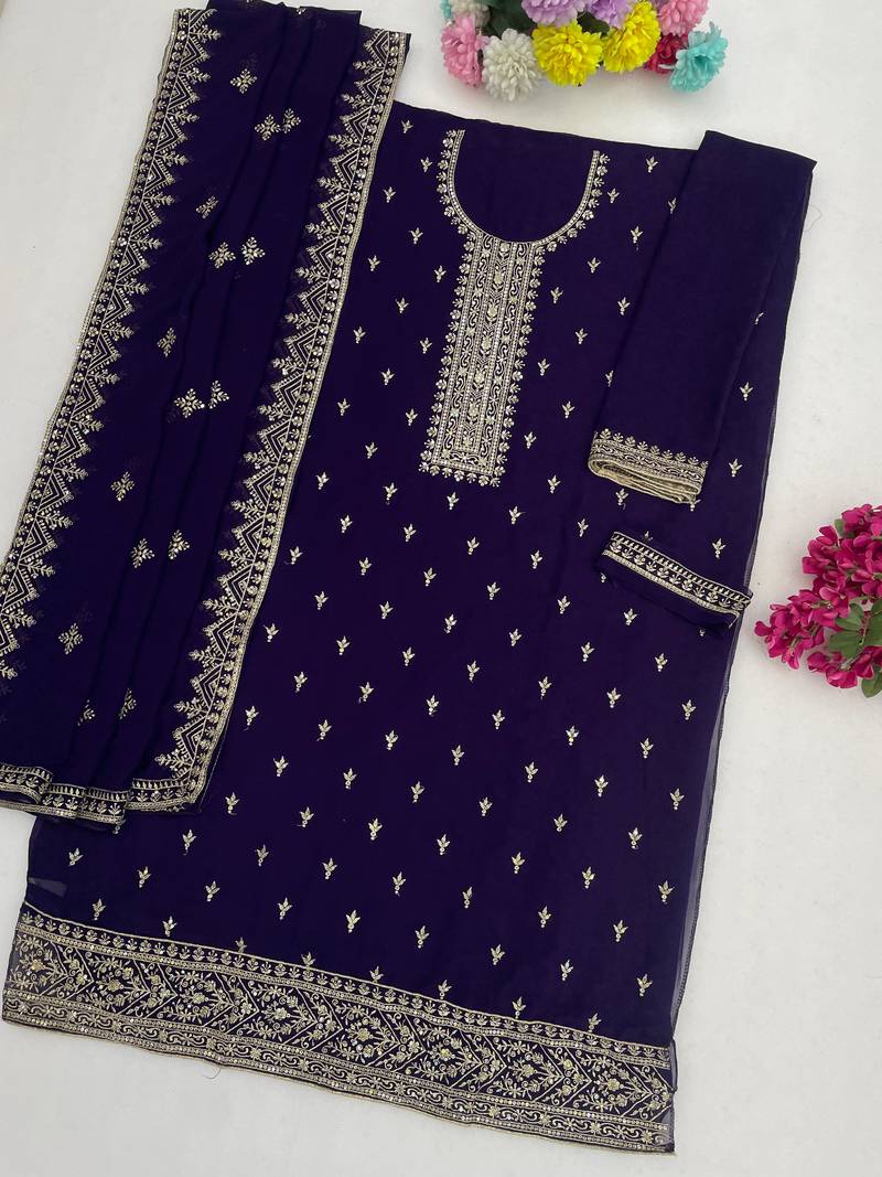 Purple color wedding wear faux georgette pakistani salwar suit