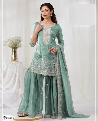 Turquoise color gold crush party wear salwar suit 1