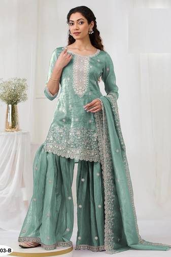 Turquoise color gold crush party wear salwar suit