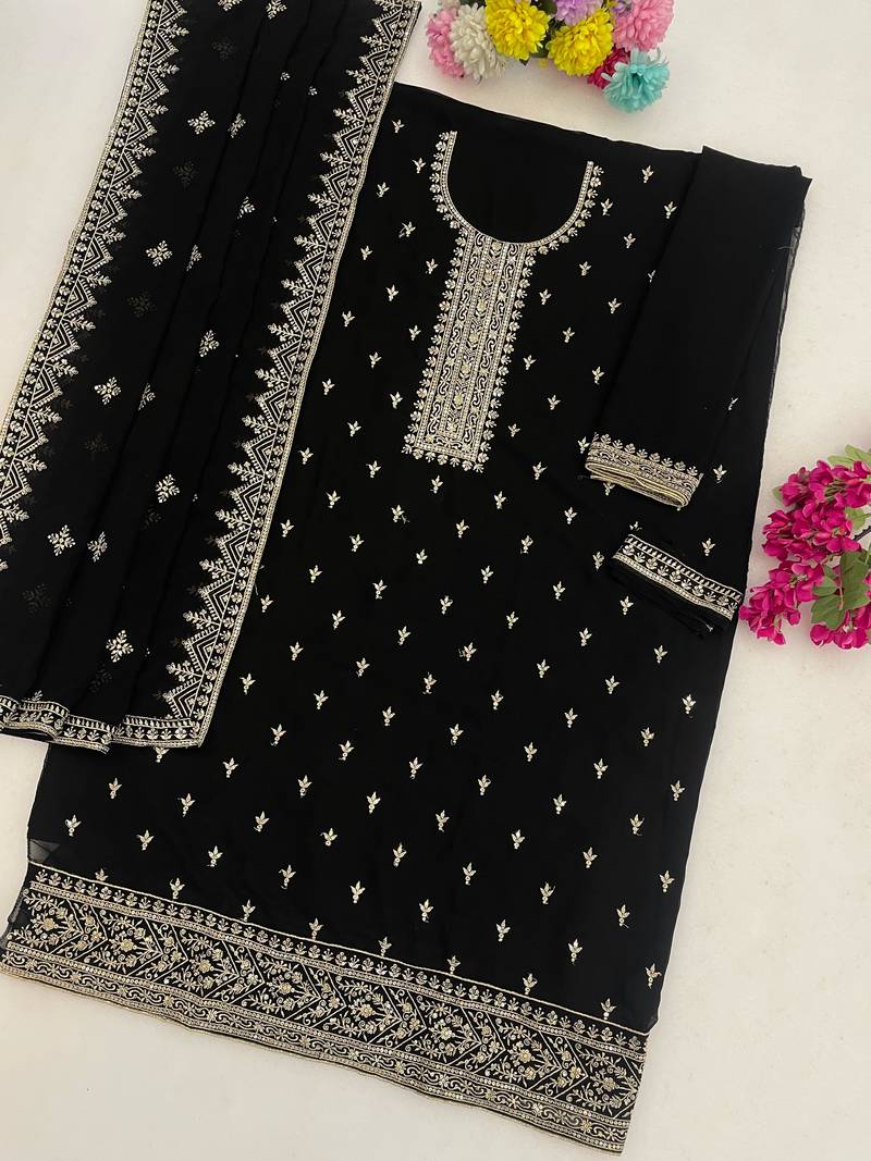 Black color wedding wear faux georgette pakistani salwar suit