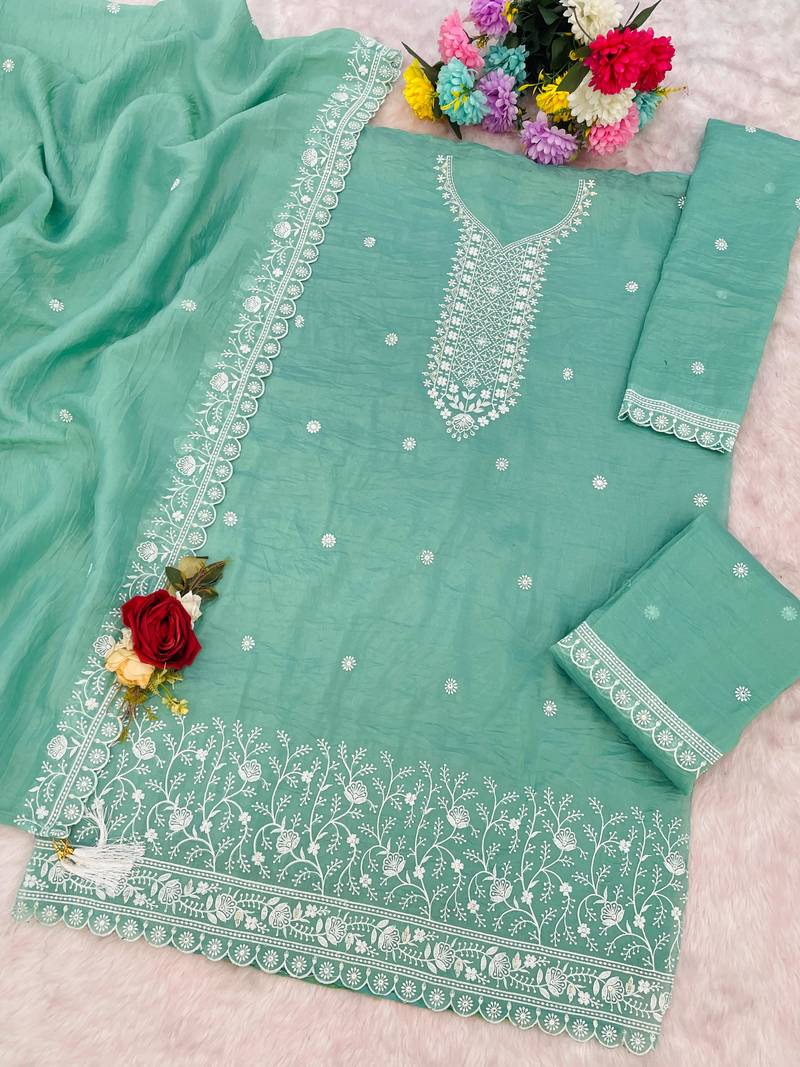 Turquoise color gold crush party wear salwar suit
