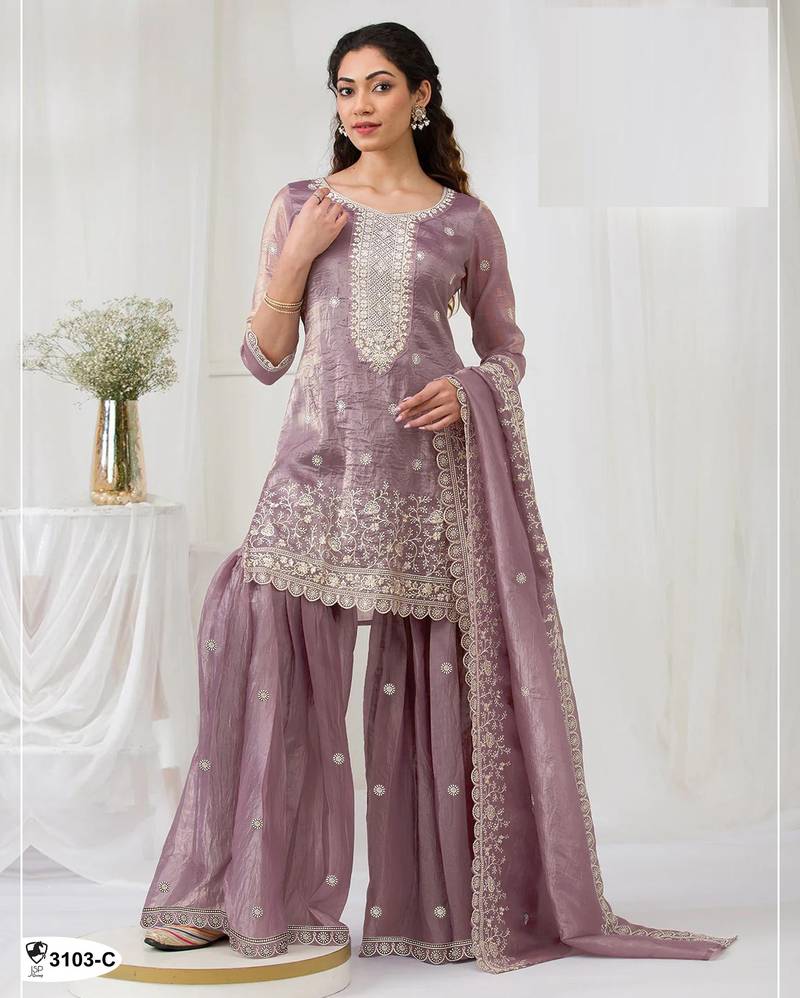 Onion color gold crush party wear salwar suit