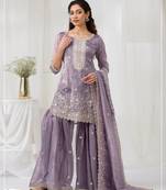 Lavender color gold crush party wear salwar suit