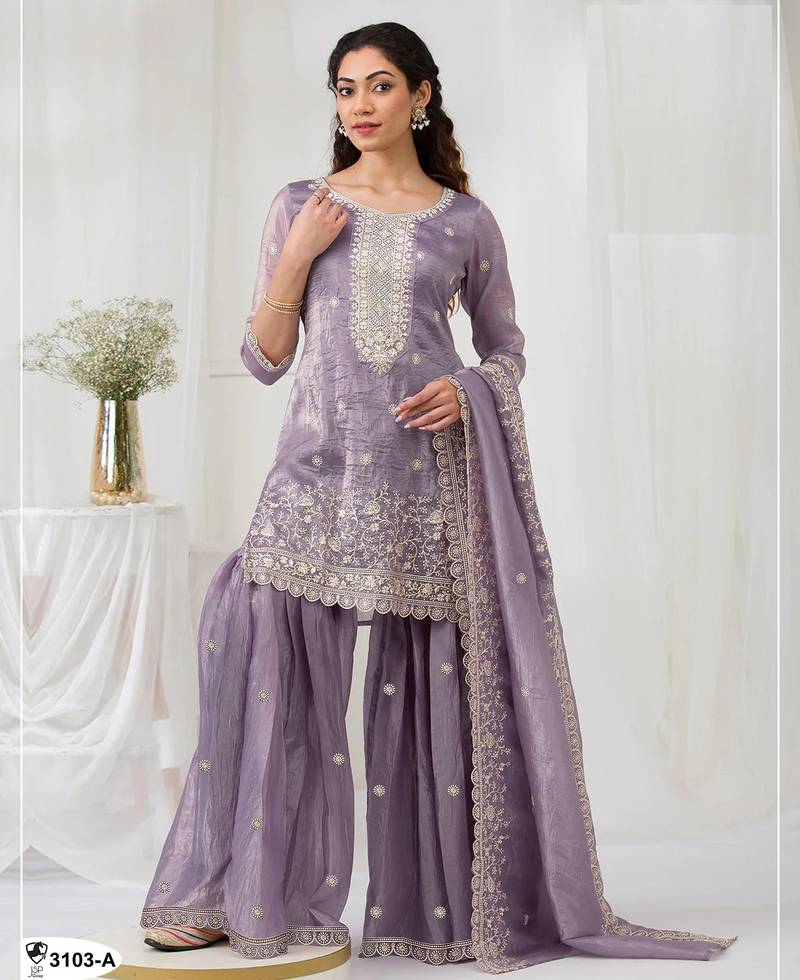 Lavender color gold crush party wear salwar suit