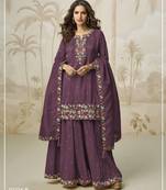 Onion color roman silk heavy embroidery work wedding wear plazo set