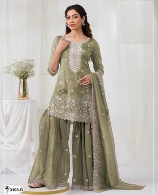 Mehendi color gold crush party wear salwar suit 1