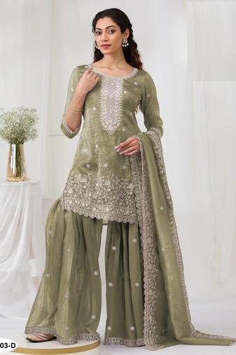 Mehendi color gold crush party wear salwar suit