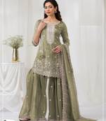 Mehendi color gold crush party wear salwar suit