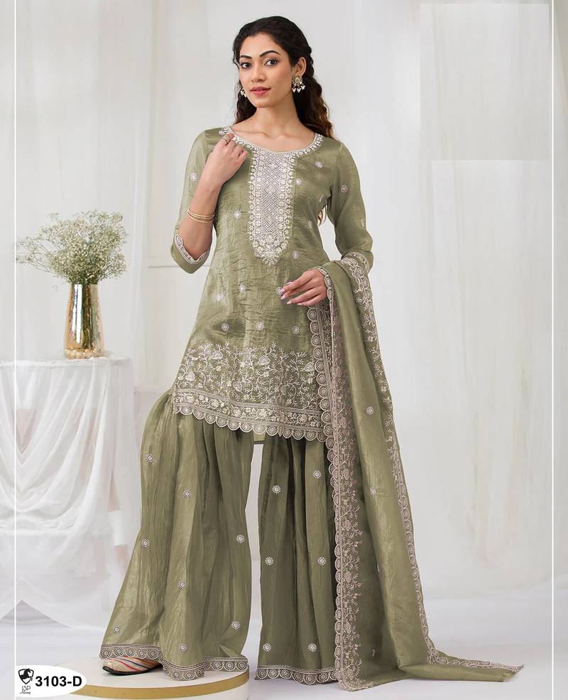 Mehendi color gold crush party wear salwar suit