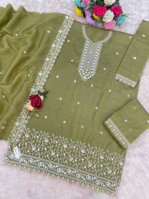 Mehendi color gold crush party wear salwar suit 2