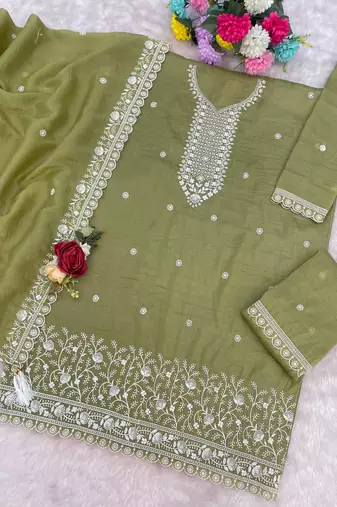 Mehendi color gold crush party wear salwar suit