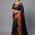 Black printed satin saree with blouse piece