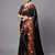 Black printed satin saree with blouse piece