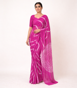 Pink printed art silk saree with blouse piece