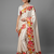 White printed satin saree with blouse piece