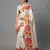 White printed satin saree with blouse piece