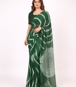 Dark green printed art silk saree with blouse piece