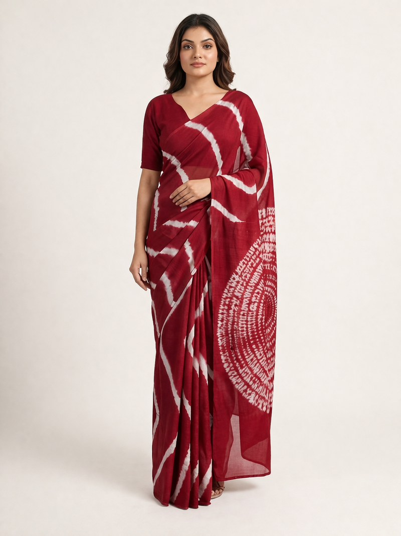 Maroon printed art silk saree with blouse piece