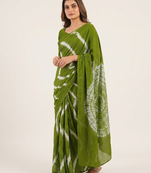 Mehendi printed art silk saree with blouse piece