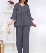 grey rayon stitched kurti set with lace design