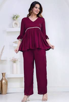 purple rayon kurti set with solid lace design 1