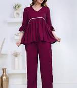 purple rayon kurti set with solid lace design