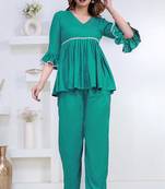 green rayon ethnic kurti set with plain design