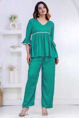 green rayon ethnic kurti set with plain design 2