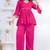 pink rayon v-neck lace flared co-ord set for women