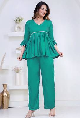 green rayon ethnic kurti set with plain design 4