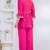 pink rayon v-neck lace flared co-ord set for women