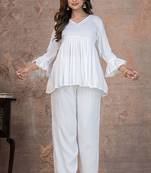 off white rayon stitched kurti set with lace
