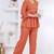peach rayon v-neck lace flared co-ord set for women