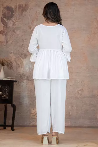 off white rayon stitched kurti set with lace