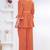 peach rayon v-neck lace flared co-ord set for women