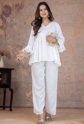off white rayon stitched kurti set with lace 4