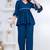 blue rayon v-neck lace flared co-ord set for women