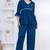 blue rayon v-neck lace flared co-ord set for women