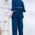 blue rayon v-neck lace flared co-ord set for women
