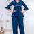 blue rayon v-neck lace flared co-ord set for women