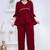 maroon rayon v-neck lace flared co-ord set for women