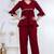 maroon rayon v-neck lace flared co-ord set for women
