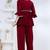 maroon rayon v-neck lace flared co-ord set for women
