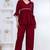 maroon rayon v-neck lace flared co-ord set for women